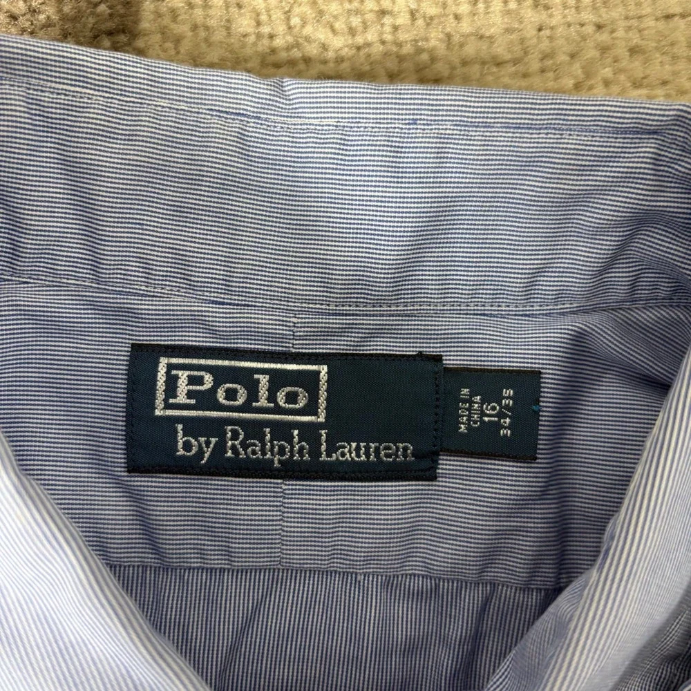 Polo Ralph Lauren Men Striped Button Down Shirt Classic Fit Size L 16 34/35 Blue